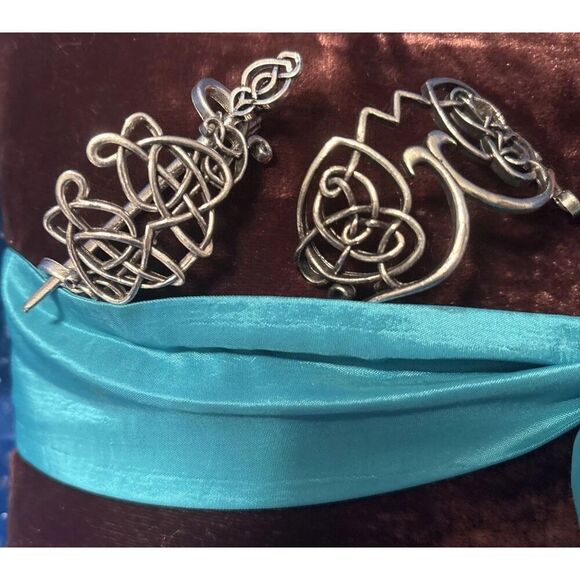 2-Silver Toned Celtic Knot Metal Viking Filigree Hair Slide Stick Clip - Picture 2 of 10